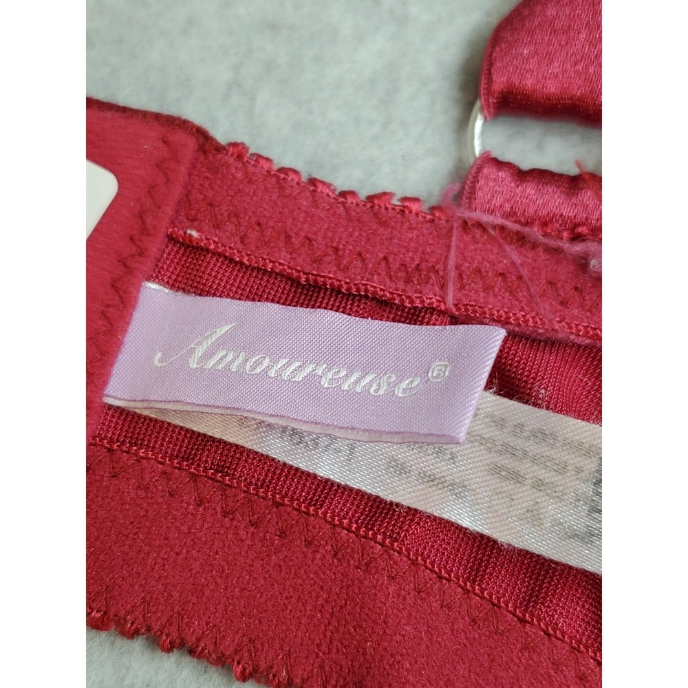Amourense Women Bra‎ 40DD Red Floral Underwired Lace Embroidered Mesh Strap - Picture 6 of 11